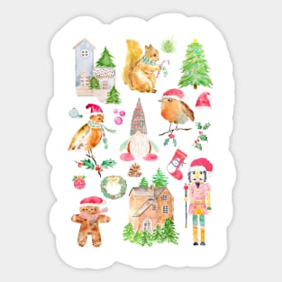 Christmas symbols collection  watercolor Sticker